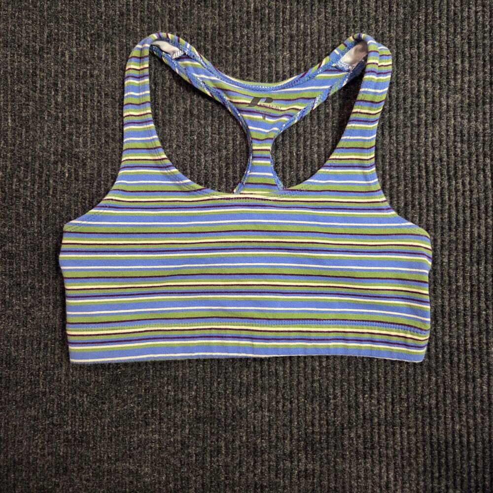 Vintage ProSpirit Striped Sports Bra M Blue Green Y2K Athleisure Crop Top